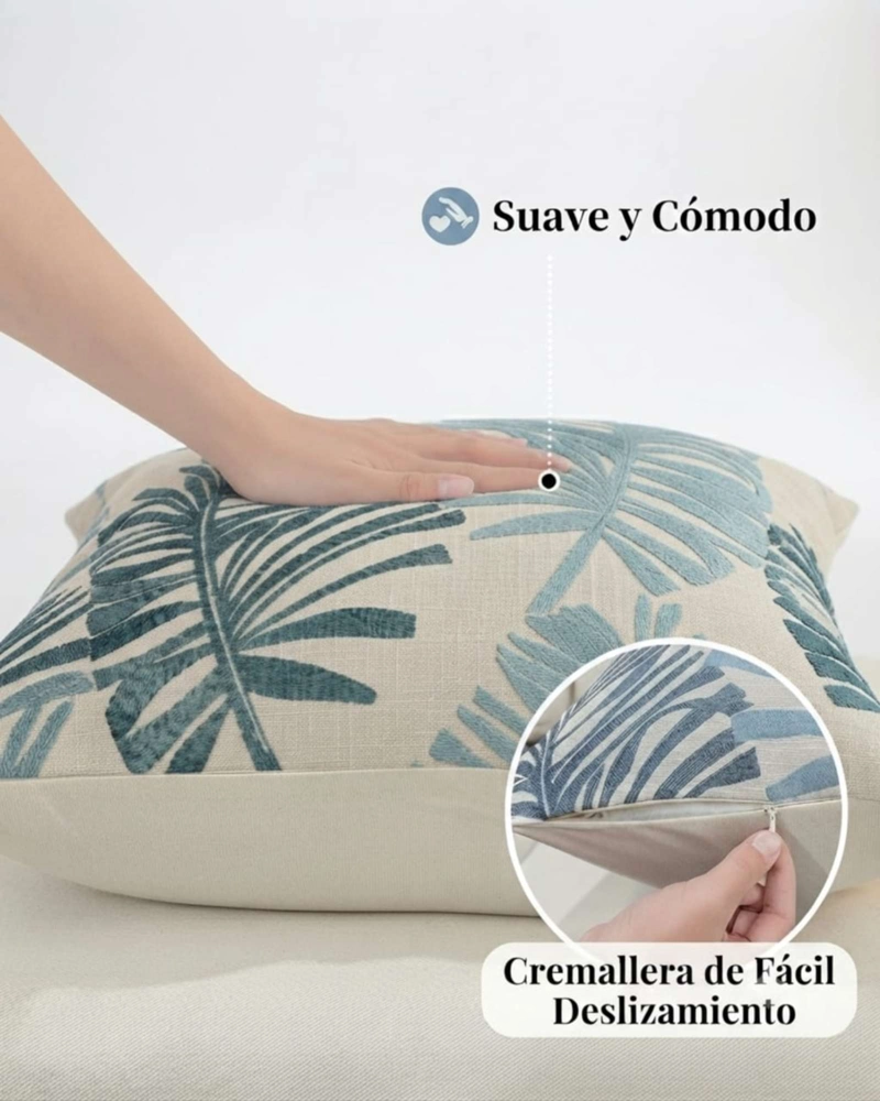 PACK DE 2 FUNDAS DE COJIN JACQUARD DISEÑO HOJAS TROPICALES - 5