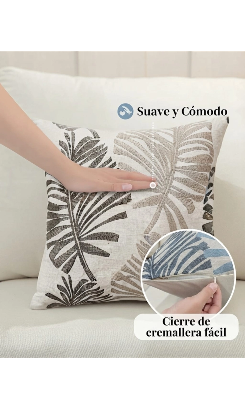 PACK DE 2 FUNDAS DE COJIN JACQUARD DISEÑO HOJAS TROPICALES - 5