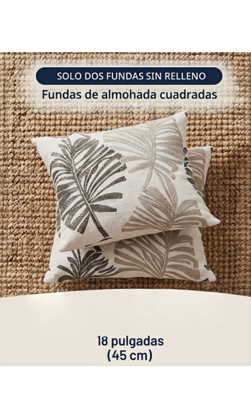 PACK DE 2 FUNDAS DE COJIN JACQUARD DISEÑO HOJAS TROPICALES - 6