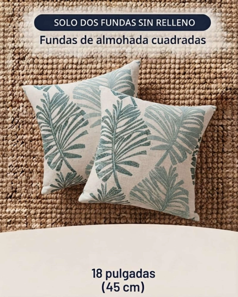 PACK DE 6 FUNDAS DE COJIN JACQUARD DISEÑO HOJAS TROPICALES - 6