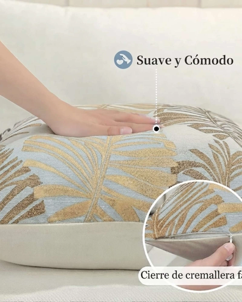 PACK DE 4 FUNDAS DE COJIN JACQUARD DISEÑO HOJAS TROPICALES - 5