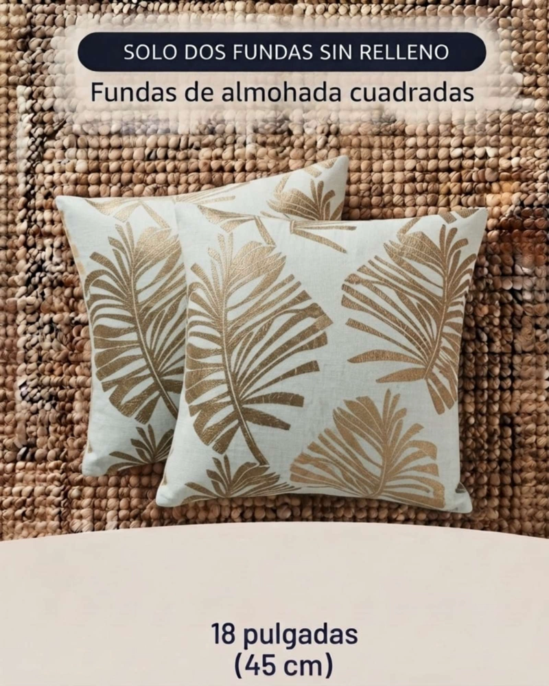 PACK DE 4 FUNDAS DE COJIN JACQUARD DISEÑO HOJAS TROPICALES - 6