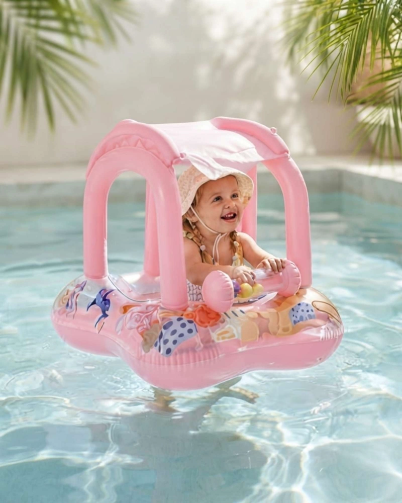 FLOTADOR BEBE  CON TECHO PARASOL Y ASIENTO PISCINA. - 1