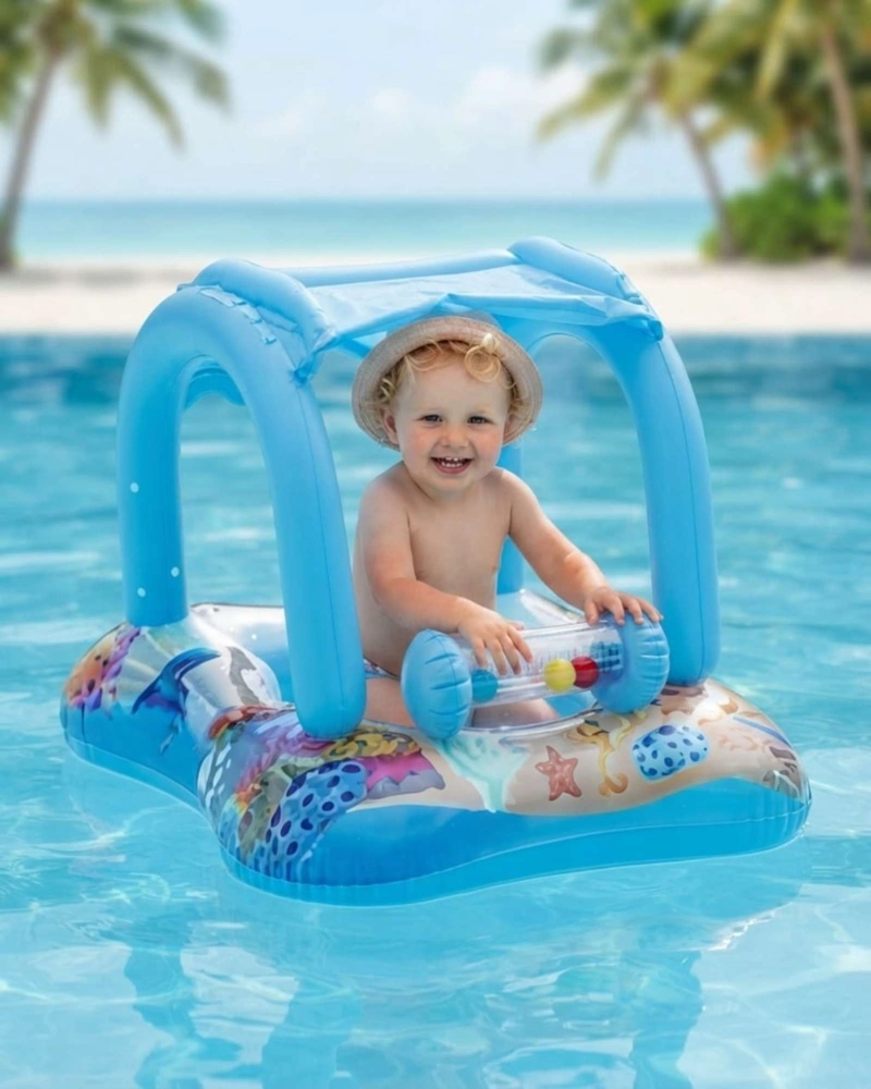 FLOTADOR BEBE  CON TECHO PARASOL Y ASIENTO PISCINA. - 1