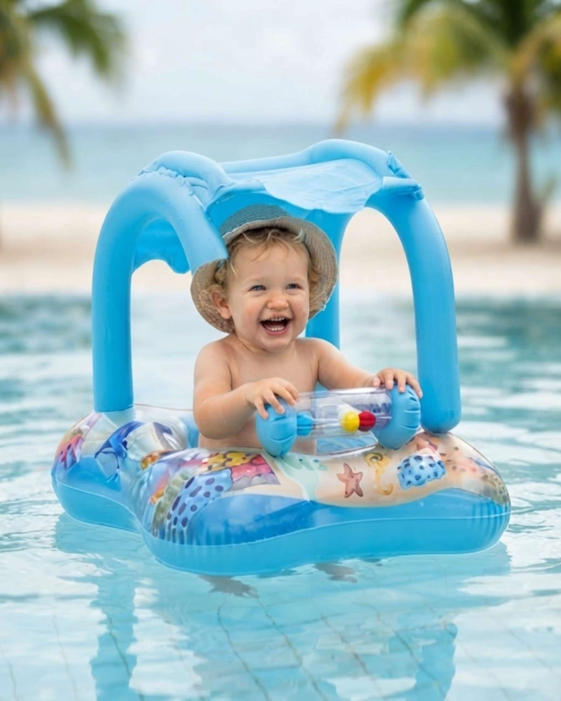 FLOTADOR BEBE  CON TECHO PARASOL Y ASIENTO PISCINA. - 4