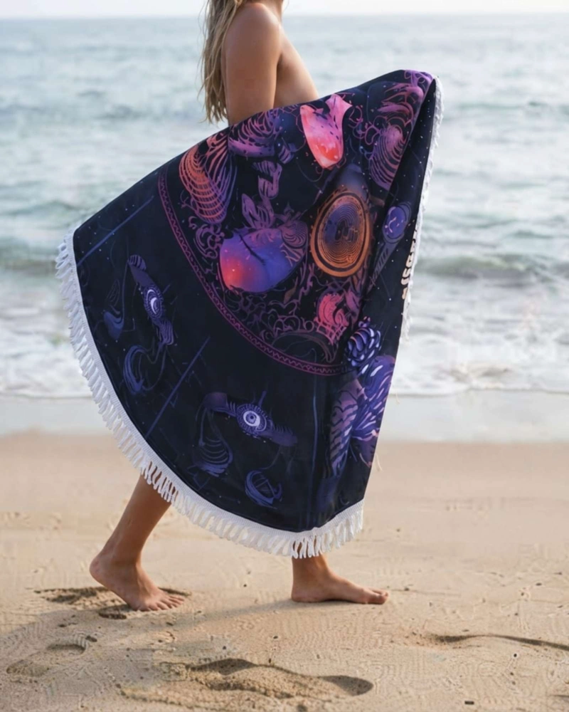 TOALLA MANDALA DE PLAYA REDONDA CON FLECOS DISEÑOS VERANO. - 3