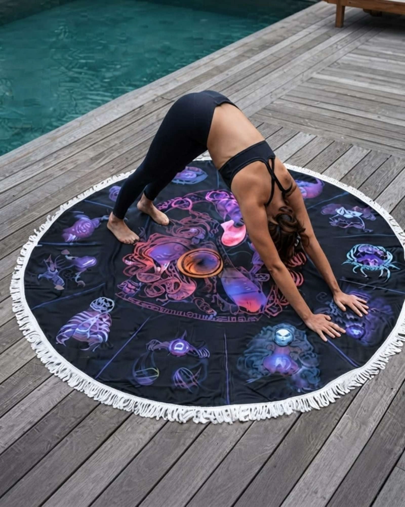 TOALLA MANDALA DE PLAYA REDONDA CON FLECOS DISEÑOS VERANO. - 4