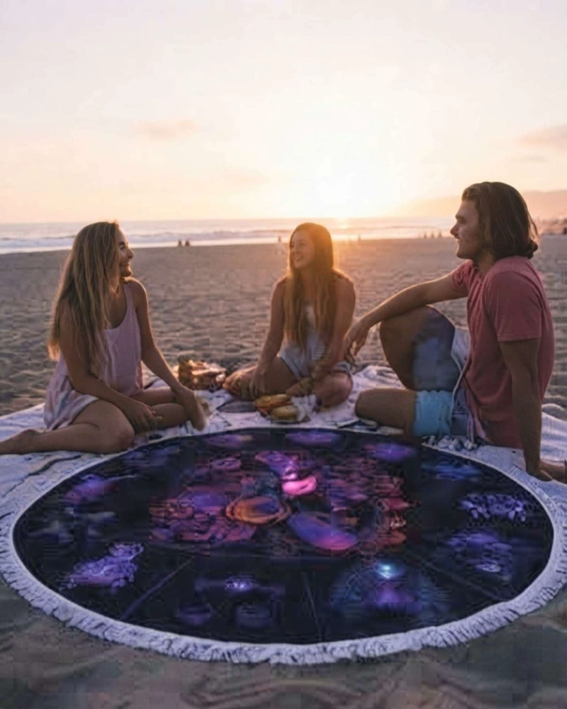 TOALLA MANDALA DE PLAYA REDONDA CON FLECOS DISEÑOS VERANO. - 5