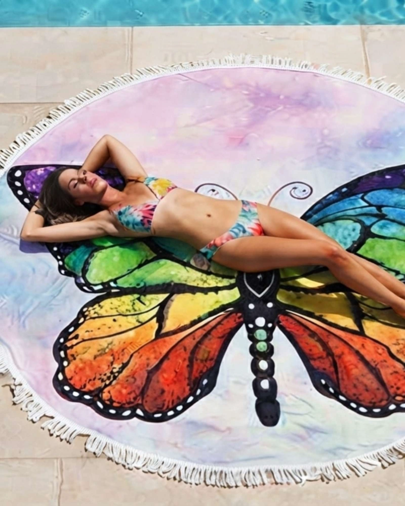 TOALLA MANDALA DE PLAYA REDONDA CON FLECOS DISEÑOS VERANO. - 1