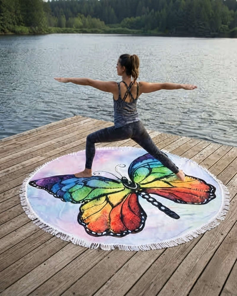 TOALLA MANDALA DE PLAYA REDONDA CON FLECOS DISEÑOS VERANO. - 4