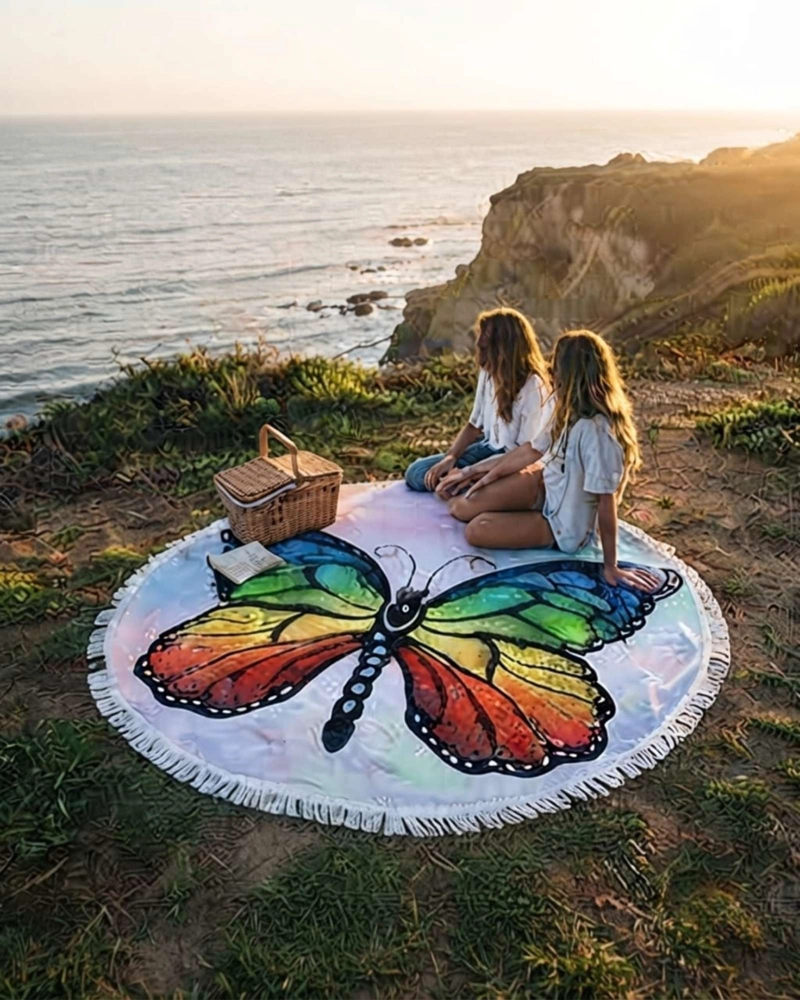 TOALLA MANDALA DE PLAYA REDONDA CON FLECOS DISEÑOS VERANO. - 5