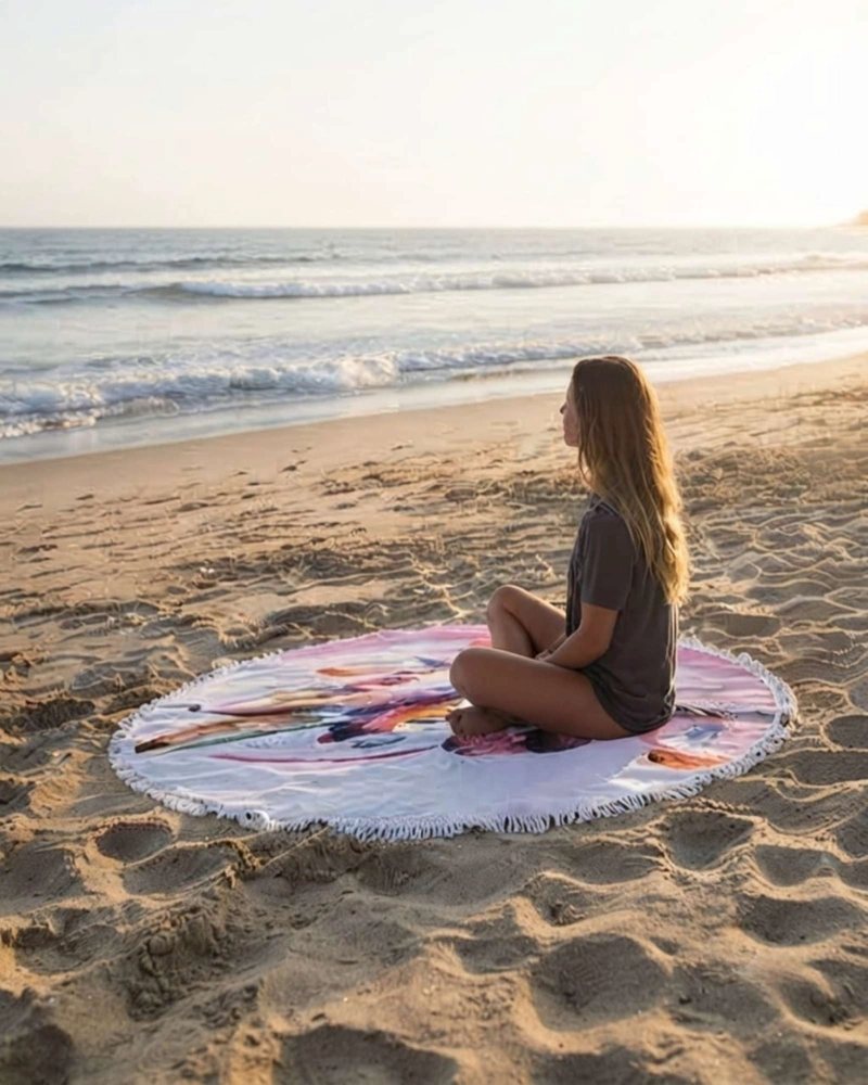 TOALLA MANDALA DE PLAYA REDONDA CON FLECOS DISEÑOS VERANO. - 2