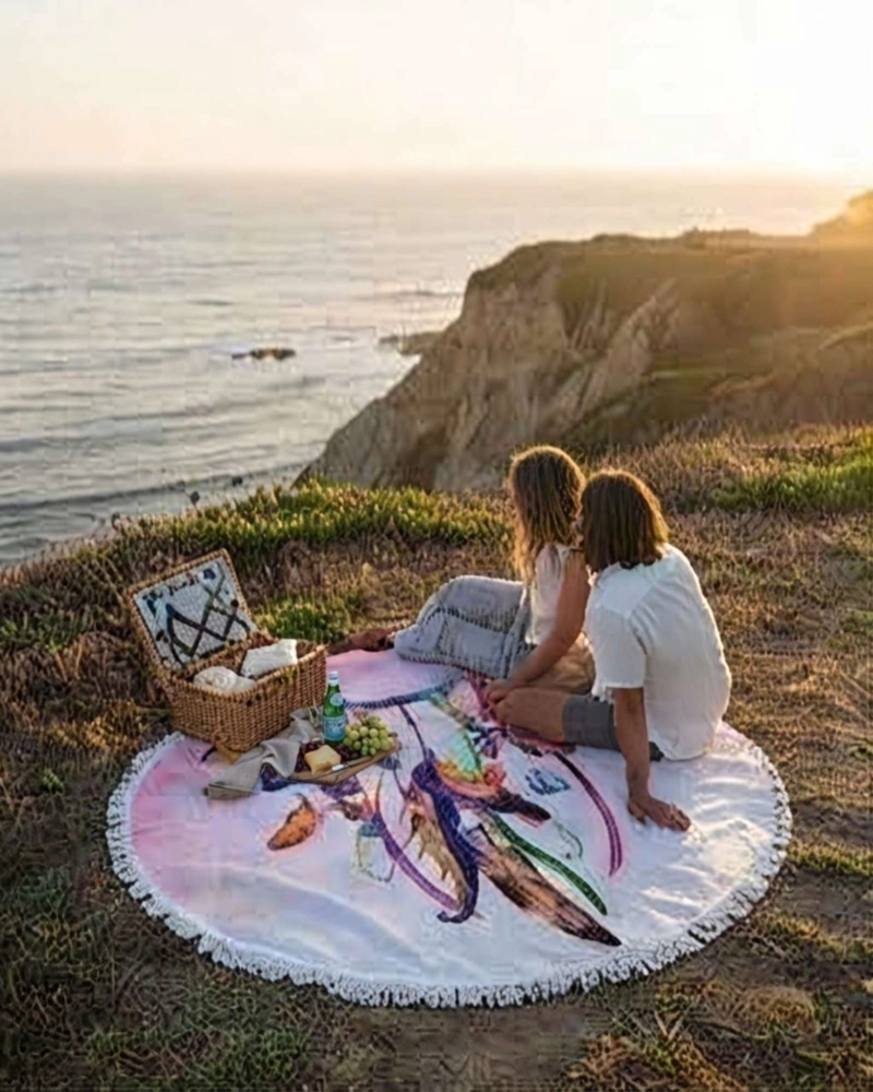 TOALLA MANDALA DE PLAYA REDONDA CON FLECOS DISEÑOS VERANO. - 5