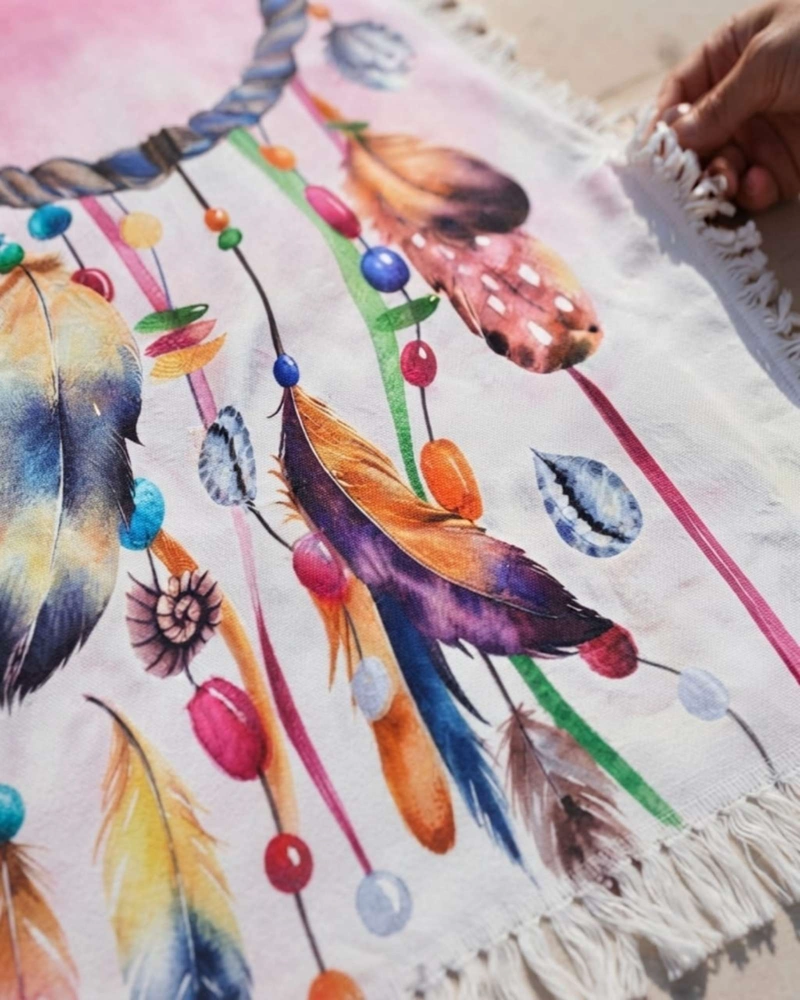 TOALLA MANDALA DE PLAYA REDONDA CON FLECOS DISEÑOS VERANO. - 6