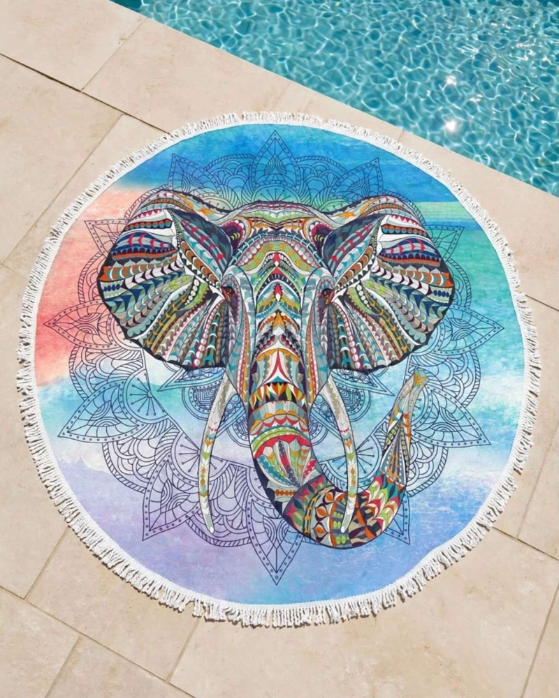 TOALLA MANDALA DE PLAYA REDONDA CON FLECOS DISEÑOS VERANO. - 1