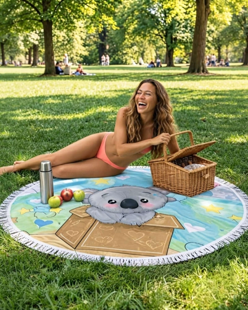 TOALLA MANDALA DE PLAYA REDONDA CON FLECOS DISEÑOS VERANO. - 2