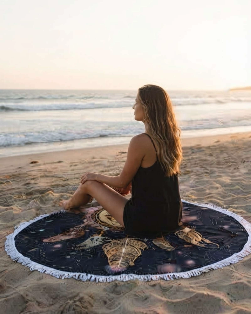 TOALLA MANDALA DE PLAYA REDONDA CON FLECOS DISEÑOS VERANO. - 4