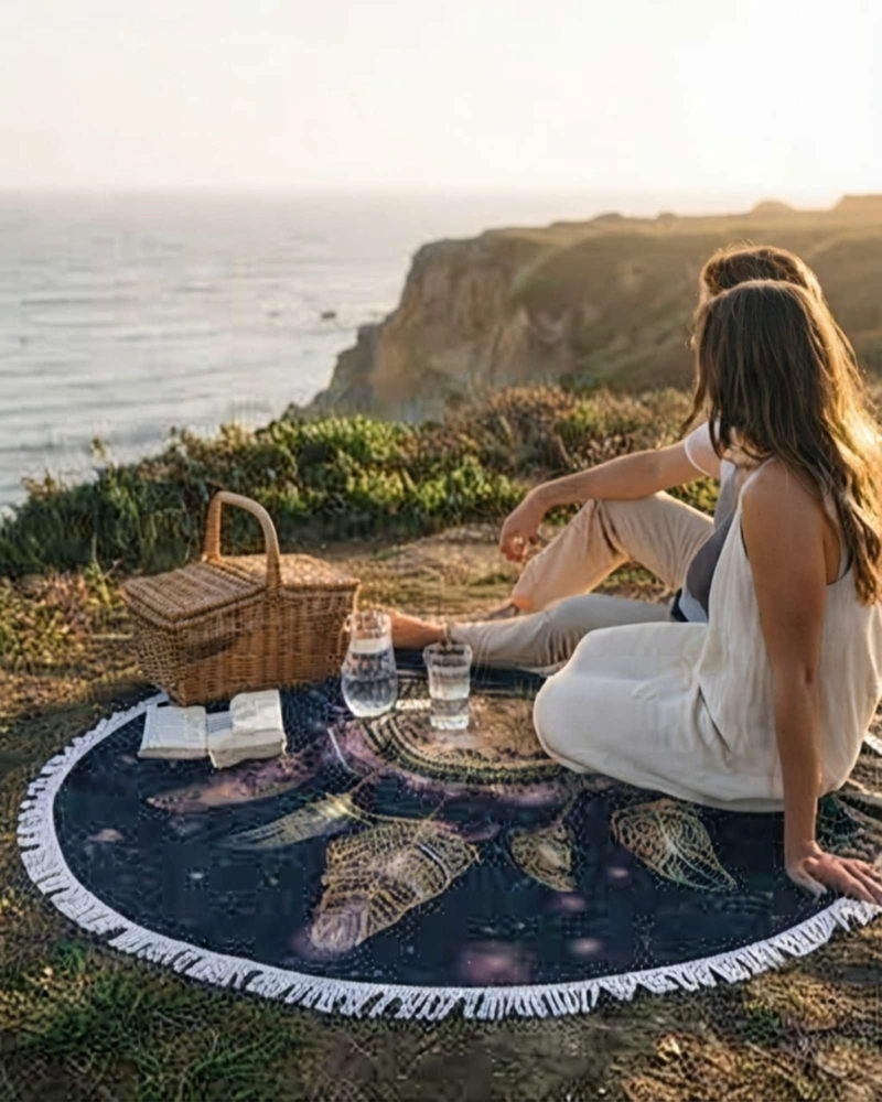 TOALLA MANDALA DE PLAYA REDONDA CON FLECOS DISEÑOS VERANO. - 5