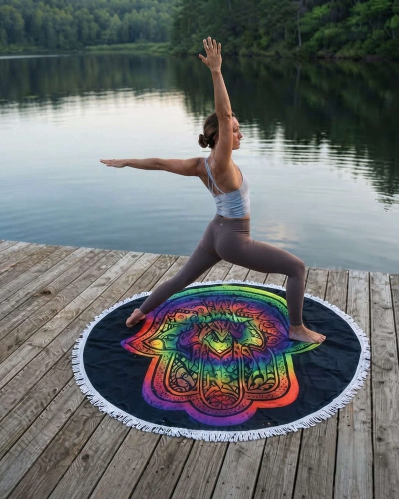 TOALLA MANDALA DE PLAYA REDONDA CON FLECOS DISEÑOS VERANO. - 3