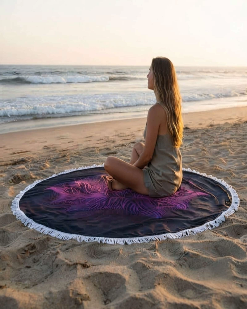 TOALLA MANDALA DE PLAYA REDONDA CON FLECOS DISEÑOS VERANO. - 2