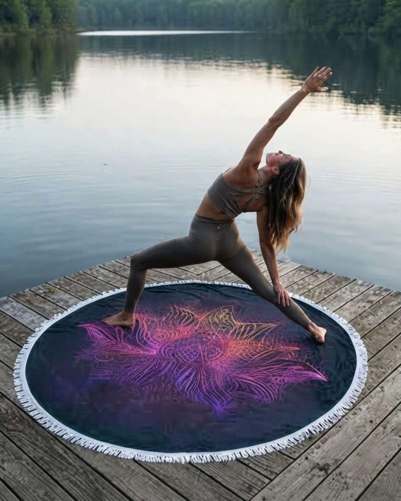 TOALLA MANDALA DE PLAYA REDONDA CON FLECOS DISEÑOS VERANO. - 4