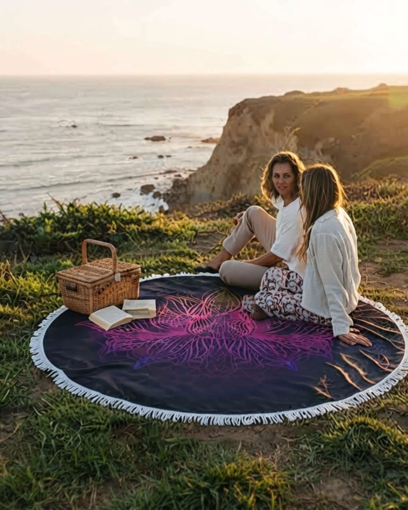 TOALLA MANDALA DE PLAYA REDONDA CON FLECOS DISEÑOS VERANO. - 5
