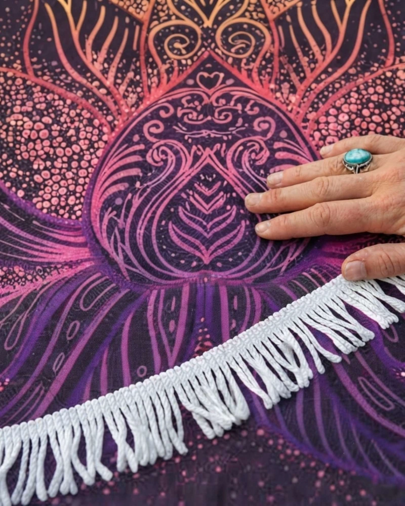 TOALLA MANDALA DE PLAYA REDONDA CON FLECOS DISEÑOS VERANO. - 6