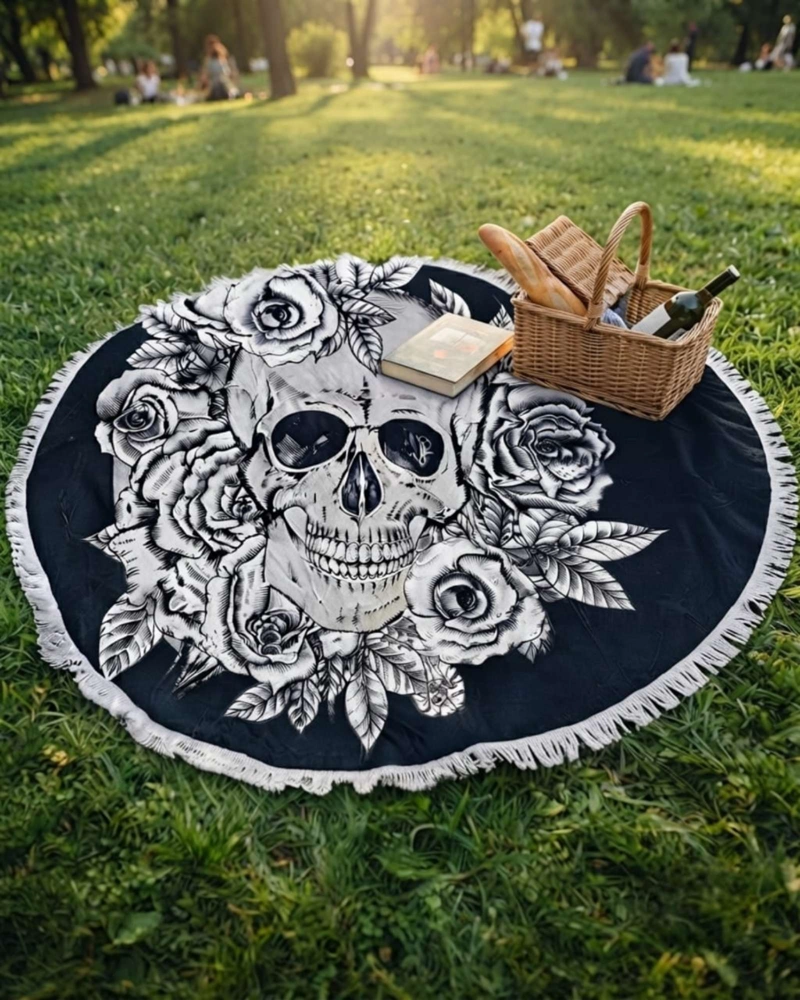 TOALLA MANDALA DE PLAYA REDONDA CON FLECOS DISEÑOS VERANO. - 1