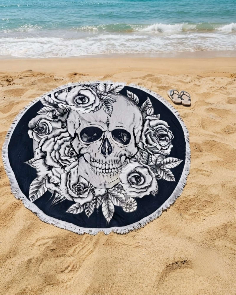 TOALLA MANDALA DE PLAYA REDONDA CON FLECOS DISEÑOS VERANO. - 2