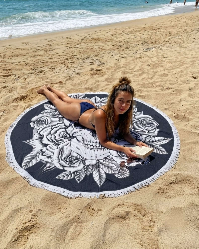 TOALLA MANDALA DE PLAYA REDONDA CON FLECOS DISEÑOS VERANO. - 6