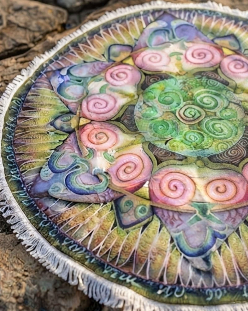 TOALLA MANDALA DE PLAYA REDONDA CON FLECOS DISEÑOS VERANO. - 6