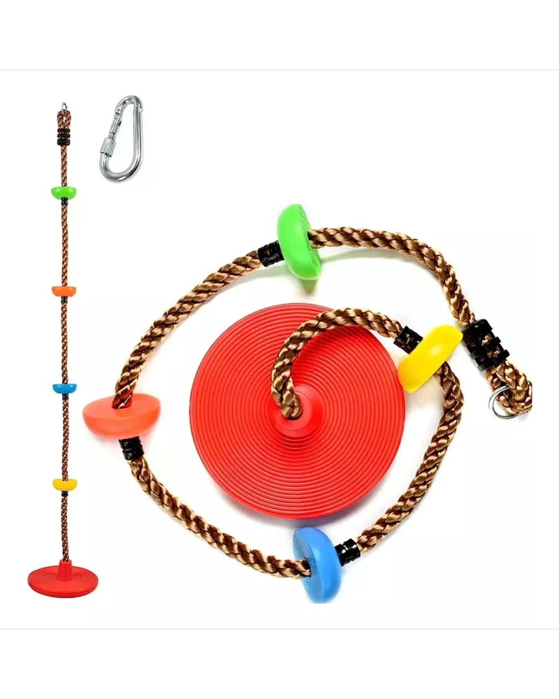 COLUMPIO DE ESCALADA INFANTIL TIPO DISCO CON CUERDA Y PELDAÑOS. - 1