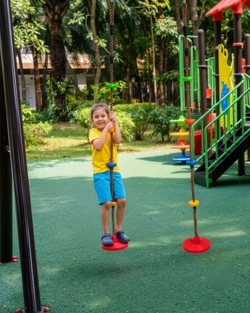 COLUMPIO DE ESCALADA INFANTIL TIPO DISCO CON CUERDA Y PELDAÑOS. - 2