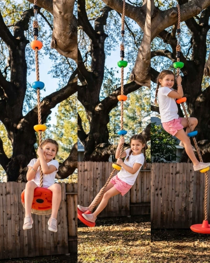 COLUMPIO DE ESCALADA INFANTIL TIPO DISCO CON CUERDA Y PELDAÑOS. - 3