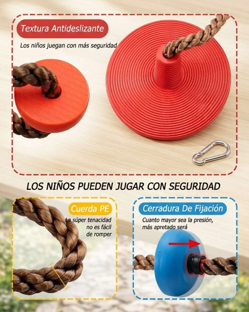 COLUMPIO DE ESCALADA INFANTIL TIPO DISCO CON CUERDA Y PELDAÑOS. - 6