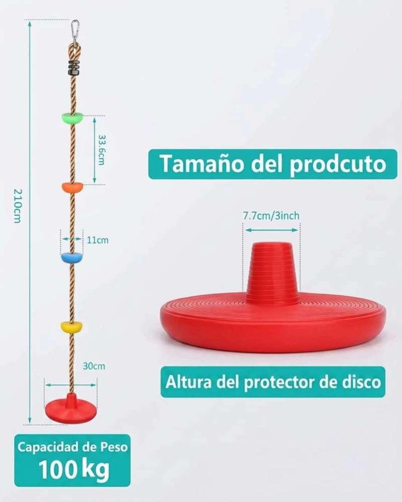 COLUMPIO DE ESCALADA INFANTIL TIPO DISCO CON CUERDA Y PELDAÑOS. - 8