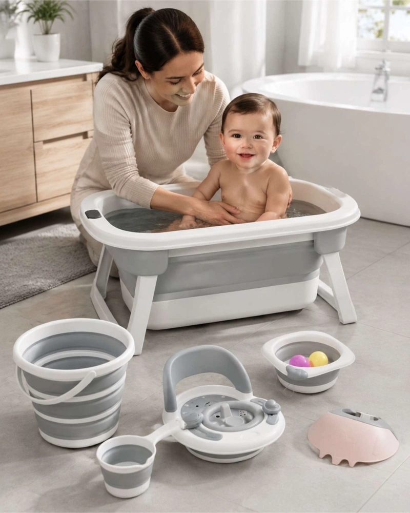 SET DE BAÑO PARA BEBE  CON BAÑERA PLEGABLE Y ACCESORIOS - 1