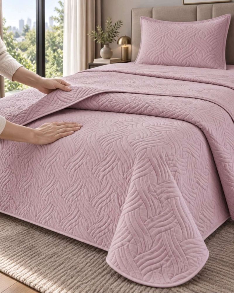 CUBRECAMA COLCHA DELGADA DE VERANO PLAZA Y MEDIA CON FUNDA DE ALMOHADA - 5