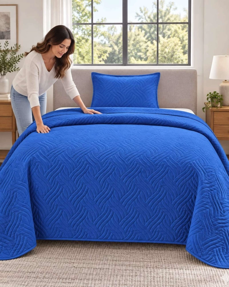 CUBRECAMA COLCHA DELGADA DE VERANO PLAZA Y MEDIA CON FUNDA DE ALMOHADA - 1
