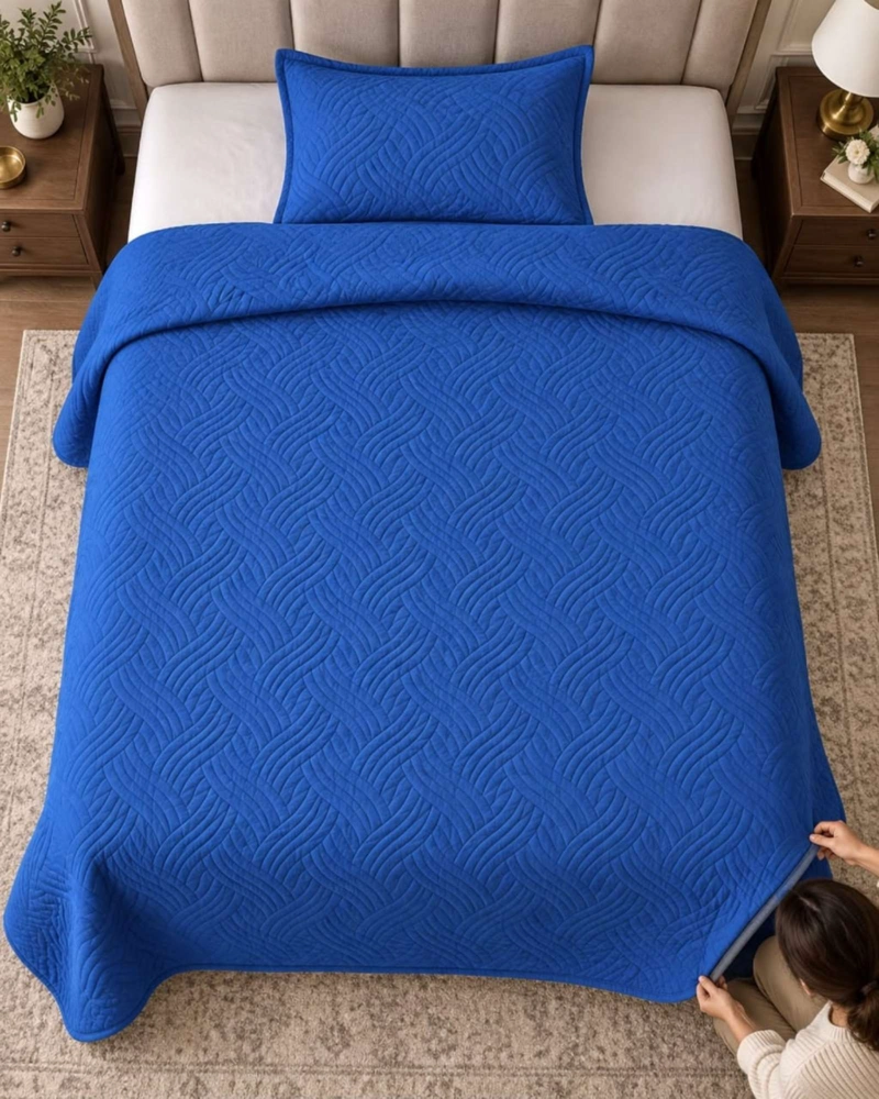 CUBRECAMA COLCHA DELGADA DE VERANO PLAZA Y MEDIA CON FUNDA DE ALMOHADA - 4