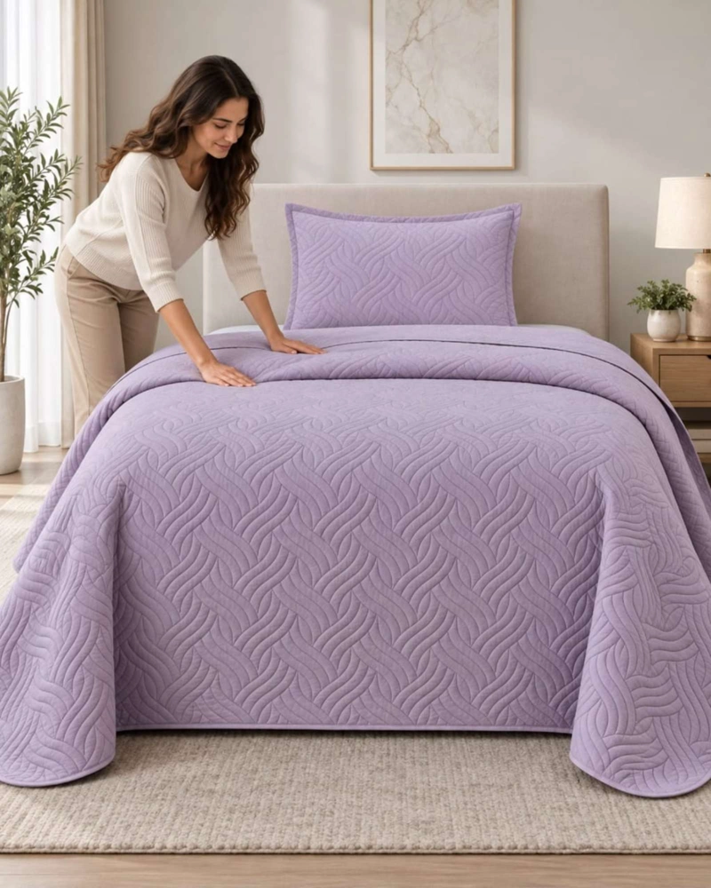 CUBRECAMA COLCHA DELGADA DE VERANO PLAZA Y MEDIA CON FUNDA DE ALMOHADA - 2