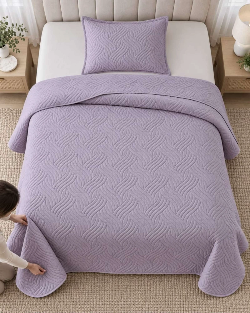 CUBRECAMA COLCHA DELGADA DE VERANO PLAZA Y MEDIA CON FUNDA DE ALMOHADA - 4