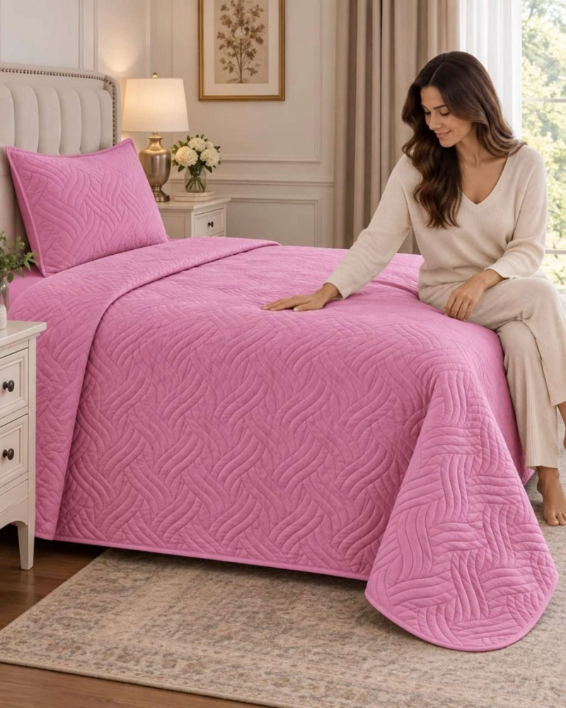 CUBRECAMA COLCHA DELGADA DE VERANO PLAZA Y MEDIA CON FUNDA DE ALMOHADA - 5