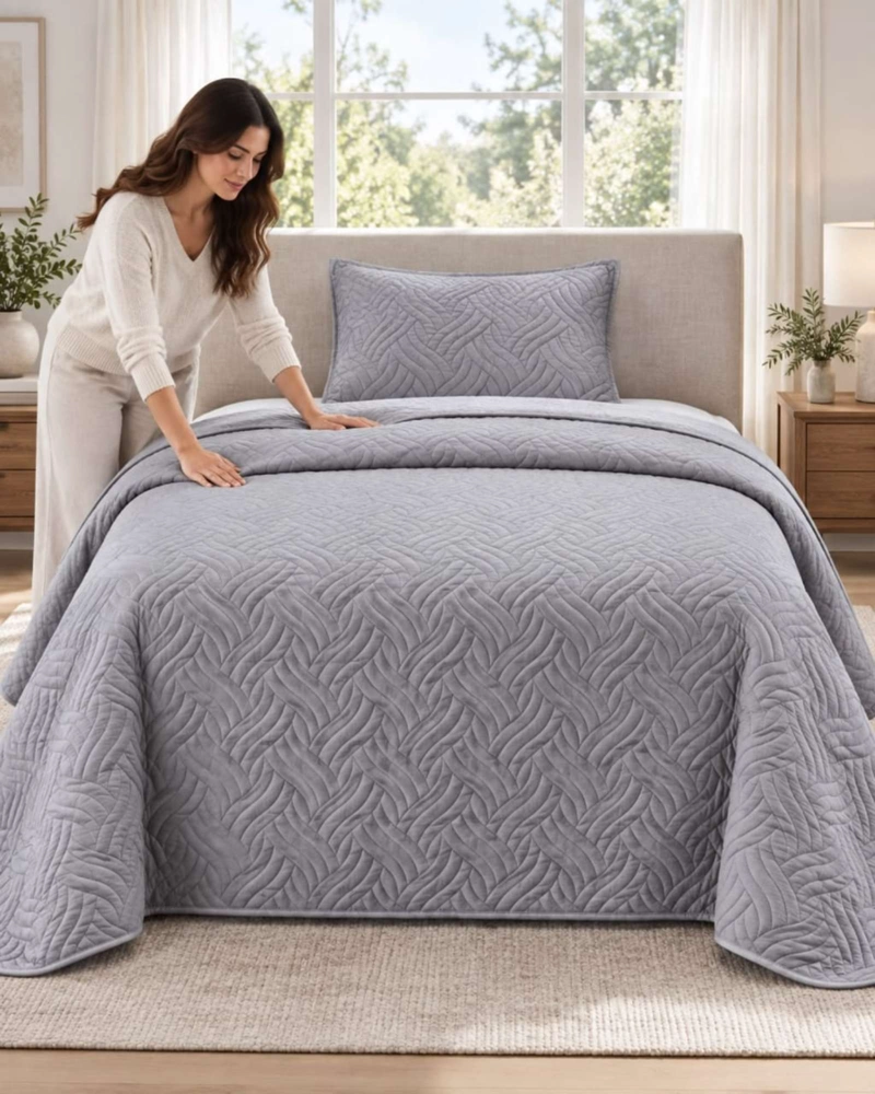CUBRECAMA COLCHA DELGADA DE VERANO PLAZA Y MEDIA CON FUNDA DE ALMOHADA - 5