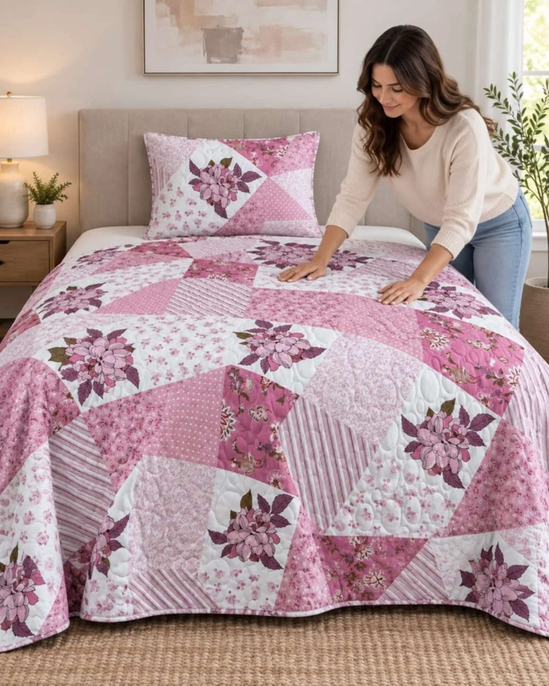CUBRECAMA COLCHA DELGADA DE VERANO PLAZA Y MEDIA CON FUNDA DE ALMOHADA - 1