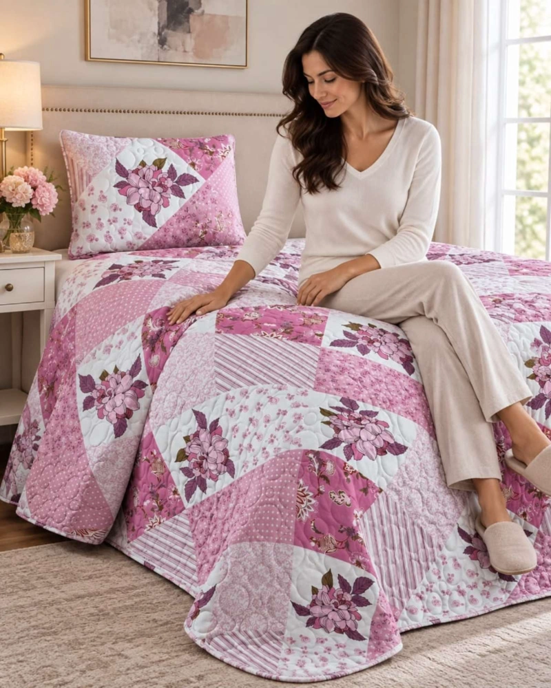 CUBRECAMA COLCHA DELGADA DE VERANO PLAZA Y MEDIA CON FUNDA DE ALMOHADA - 3