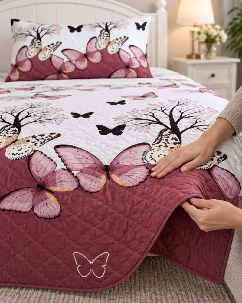CUBRECAMA COLCHA DELGADA DE VERANO PLAZA Y MEDIA CON FUNDA DE ALMOHADA - 1