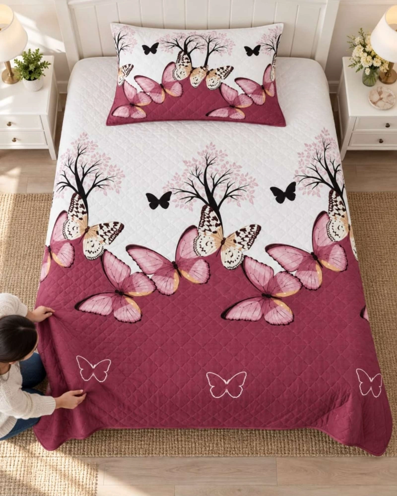 CUBRECAMA COLCHA DELGADA DE VERANO PLAZA Y MEDIA CON FUNDA DE ALMOHADA - 4