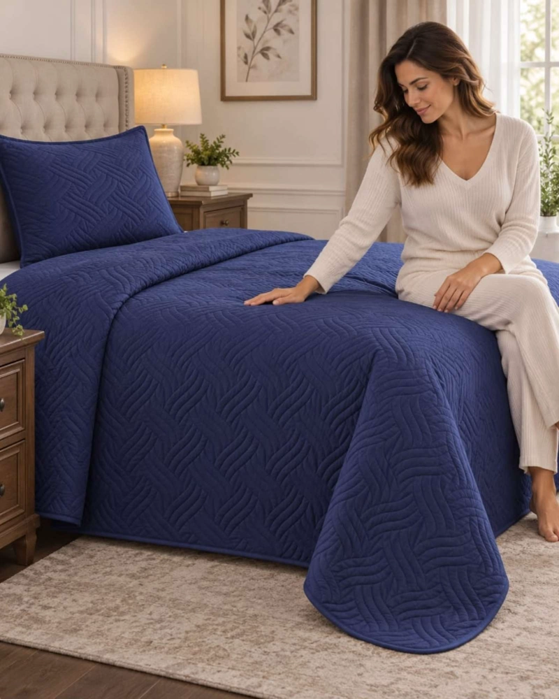 CUBRECAMA COLCHA DELGADA DE VERANO PLAZA Y MEDIA CON FUNDA DE ALMOHADA - 3