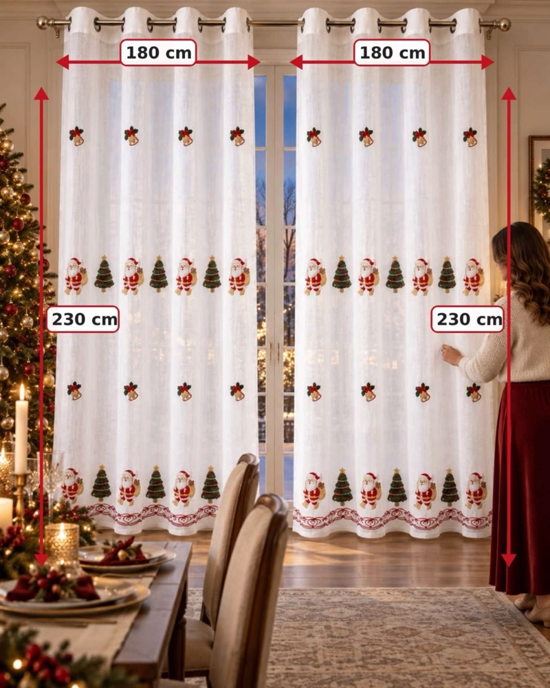 SET 2 PAÑOS CORTINA VISILLO NAVIDEÑA 140 X 230 CM CON OJALES - 7